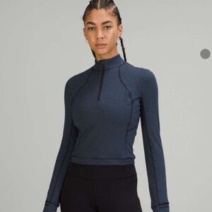 Lululemon Rulu Cropped Half-Zip (M) (Heathered True Navy / Black) (2022)